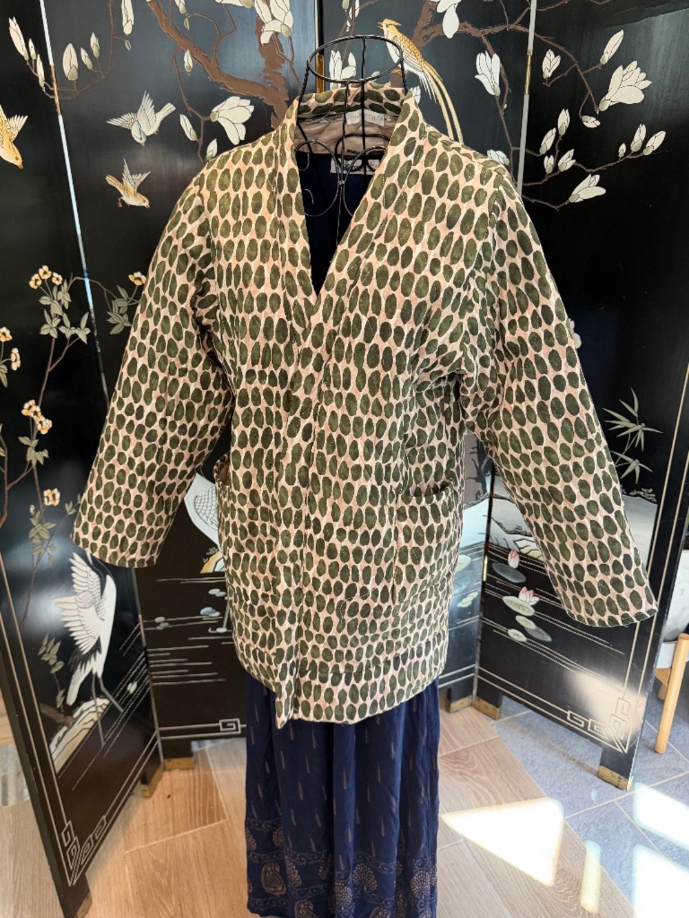 Luxury Made in Italy Quilted Jacket Sage Green Geometric Minimalist